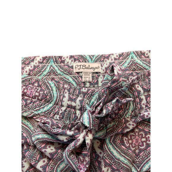 P.J. Salvage Women's Paisley Blue, Teal & Pink Drawstring Waist Lounge Pants M - Picture 3 of 6